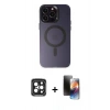 MARSİLYAN™- iPhone 15 Pro Max Kılıf Kozmos Çizgi Prime - Siyah 3D Antistatik Mat Seramik Nano Ekran Koruyucu + PVD Metal Kamera Lens - SH