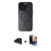 MARSİLYAN™- iPhone 15 Pro Max Kılıf Kozmos Çizgi Prime - Siyah 3D Antistatik Mat Seramik Nano Ekran Koruyucu + Raze Metal Kamera Lens - TMGI