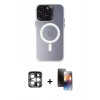 MARSİLYAN™- iPhone 15 Pro Max Kılıf Kozmos Çizgi Prime - Siyah 3D Antistatik Mat Seramik Nano Ekran Koruyucu + Gümüş PVD Metal Kamera Lens