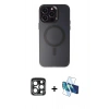 MARSİLYAN™- iPhone 15 Pro Max Kılıf Kozmos Çizgi Prime - Siyah 3D Antistatik Seramik Nano Ekran Koruyucu + PVD Metal Kamera Lens - LT