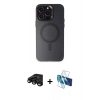 MARSİLYAN™- iPhone 15 Pro Max Kılıf Kozmos Çizgi Prime - Siyah 3D Antistatik Seramik Nano Ekran Koruyucu + Siyah Raze Metal Kamera Lens
