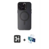 MARSİLYAN™- iPhone 15 Pro Max Kılıf Kozmos Çizgi Prime - Siyah 3D Antistatik Seramik Nano Ekran Koruyucu + PVD Metal Kamera Lens - GI