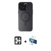 MARSİLYAN™- iPhone 15 Pro Max Kılıf Kozmos Çizgi Prime - Siyah 3D Antistatik Seramik Nano Ekran Koruyucu + PVD Metal Kamera Lens - GS