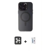MARSİLYAN™- iPhone 15 Pro Max Kılıf Kozmos Çizgi Prime - Siyah Bilvis 0.18mm Plus Cam Ekran Koruyucu + PVD Metal Kamera Lens - GI