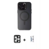 MARSİLYAN™- iPhone 15 Pro Max Kılıf Kozmos Çizgi Prime - Siyah Bilvis 0.18mm Plus Cam Ekran Koruyucu + Lacivert PVD Metal Kamera Lens