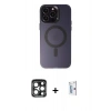 MARSİLYAN™- iPhone 15 Pro Max Kılıf Kozmos Çizgi Prime - Siyah Bilvis 0.18mm Plus Cam Ekran Koruyucu + Lacivert PVD Metal Kamera Lens