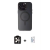 MARSİLYAN™- iPhone 15 Pro Max Kılıf Kozmos Çizgi Prime - Siyah Bilvis 0.18mm Plus Cam Ekran Koruyucu + PVD Metal Kamera Lens - TU