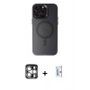 MARSİLYAN™- iPhone 15 Pro Max Kılıf Kozmos Çizgi Prime - Siyah Bilvis 0.18mm Plus Cam Ekran Koruyucu + PVD Metal Kamera Lens - GS