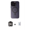 MARSİLYAN™- iPhone 15 Pro Max Kılıf Kozmos Çizgi Prime - Siyah Bilvis 0.18mm Plus Cam Ekran Koruyucu + PVD Metal Kamera Lens - TU