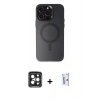 MARSİLYAN™- iPhone 15 Pro Max Kılıf Kozmos Çizgi Prime - Siyah Bilvis 0.18mm Plus Cam Ekran Koruyucu + Siyah PVD Metal Kamera Lens