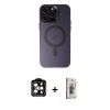 MARSİLYAN™- iPhone 15 Pro Max Kılıf Kozmos Çizgi Prime - Siyah Bilvis 3D Cam Ekran Koruyucu + PVD Metal Kamera Lens - TU