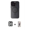 MARSİLYAN™- iPhone 15 Pro Max Kılıf Kozmos Çizgi Prime - Siyah Bilvis 3D Cam Ekran Koruyucu + PVD Metal Kamera Lens - LT