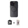 MARSİLYAN™- iPhone 15 Pro Max Kılıf Kozmos Çizgi Prime - Siyah Bilvis 3D Cam Ekran Koruyucu + PVD Metal Kamera Lens - TU