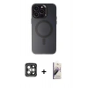 MARSİLYAN™- iPhone 15 Pro Max Kılıf Kozmos Çizgi Prime - Siyah Bilvis 3D Mat Cam Ekran Koruyucu + PVD Metal Kamera Lens - GI