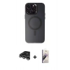 MARSİLYAN™- iPhone 15 Pro Max Kılıf Kozmos Çizgi Prime - Siyah Bilvis 3D Mat Cam Ekran Koruyucu + Gümüş Raze Metal Kamera Lens