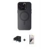 MARSİLYAN™- iPhone 15 Pro Max Kılıf Kozmos Çizgi Prime - Siyah Bilvis 3D Mat Cam Ekran Koruyucu + Raze Metal Kamera Lens - LT
