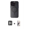 MARSİLYAN™- iPhone 15 Pro Max Kılıf Kozmos Çizgi Prime - Siyah Bilvis 3D Mat Cam Ekran Koruyucu + PVD Metal Kamera Lens - SH