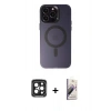 MARSİLYAN™- iPhone 15 Pro Max Kılıf Kozmos Çizgi Prime - Siyah Bilvis 3D Mat Cam Ekran Koruyucu + PVD Metal Kamera Lens - SH