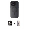 MARSİLYAN™- iPhone 15 Pro Max Kılıf Kozmos Çizgi Prime - Siyah Bilvis 3D Mat Cam Ekran Koruyucu + PVD Metal Kamera Lens - TU