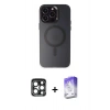 MARSİLYAN™- iPhone 15 Pro Max Kılıf Kozmos Çizgi Prime - Siyah Bilvis 5in1 3D Magic Cam Ekran Koruyucu + Lacivert PVD Metal Kamera Lens