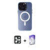 MARSİLYAN™- iPhone 15 Pro Max Kılıf Kozmos Çizgi Prime - Siyah Bilvis 5in1 3D Magic Cam Ekran Koruyucu + Lacivert PVD Metal Kamera Lens