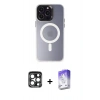 MARSİLYAN™- iPhone 15 Pro Max Kılıf Kozmos Çizgi Prime - Siyah Bilvis 5in1 3D Magic Cam Ekran Koruyucu + Lacivert PVD Metal Kamera Lens