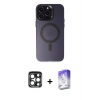 MARSİLYAN™- iPhone 15 Pro Max Kılıf Kozmos Çizgi Prime - Siyah Bilvis 5in1 3D Magic Cam Ekran Koruyucu + Lacivert PVD Metal Kamera Lens