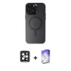 MARSİLYAN™- iPhone 15 Pro Max Kılıf Kozmos Çizgi Prime - Siyah Bilvis 5in1 3D Magic Cam Ekran Koruyucu + PVD Metal Kamera Lens - SH