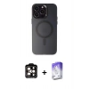 MARSİLYAN™- iPhone 15 Pro Max Kılıf Kozmos Çizgi Prime - Siyah Bilvis 5in1 3D Magic Cam Ekran Koruyucu + PVD Metal Kamera Lens - TU
