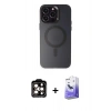 MARSİLYAN™- iPhone 15 Pro Max Kılıf Kozmos Çizgi Prime - Siyah Bilvis 5in1 5D Magic Hayalet Cam Ekran Koruyucu + PVD Metal Kamera Lens - TU