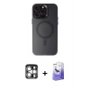 MARSİLYAN™- iPhone 15 Pro Max Kılıf Kozmos Çizgi Prime - Siyah Bilvis 5in1 5D Magic Hayalet Cam Ekran Koruyucu + PVD Metal Kamera Lens - GS