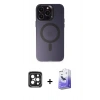 MARSİLYAN™- iPhone 15 Pro Max Kılıf Kozmos Çizgi Prime - Siyah Bilvis 5in1 5D Magic Hayalet Cam Ekran Koruyucu + PVD Metal Kamera Lens - SH