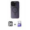 MARSİLYAN™- iPhone 15 Pro Max Kılıf Kozmos Çizgi Prime - Siyah Bilvis 5in1 5D Magic Hayalet Cam Ekran Koruyucu + PVD Metal Kamera Lens - GS