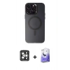 MARSİLYAN™- iPhone 15 Pro Max Kılıf Kozmos Çizgi Prime - Siyah Bilvis 5in1 5D Magic Hayalet Cam Ekran Koruyucu + PVD Metal Kamera Lens - GI