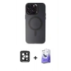 MARSİLYAN™- iPhone 15 Pro Max Kılıf Kozmos Çizgi Prime - Siyah Bilvis 5in1 5D Magic Hayalet Cam Ekran Koruyucu + PVD Metal Kamera Lens - SH
