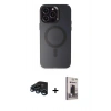 MARSİLYAN™- iPhone 15 Pro Max Kılıf Kozmos Çizgi Prime - Siyah Bilvis Hayalet Cam Ekran Koruyucu + Raze Metal Kamera Lens - LT