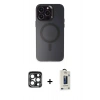 MARSİLYAN™- iPhone 15 Pro Max Kılıf Kozmos Çizgi Prime - Siyah Bilvis Hayalet Cam Ekran Koruyucu + PVD Metal Kamera Lens - LT