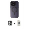 MARSİLYAN™- iPhone 15 Pro Max Kılıf Kozmos Çizgi Prime - Siyah Bilvis Hayalet Cam Ekran Koruyucu + PVD Metal Kamera Lens - LT