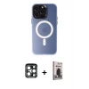 MARSİLYAN™- iPhone 15 Pro Max Kılıf Kozmos Çizgi Prime - Siyah Bilvis Hayalet Cam Ekran Koruyucu + Lacivert PVD Metal Kamera Lens