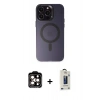 MARSİLYAN™- iPhone 15 Pro Max Kılıf Kozmos Çizgi Prime - Siyah Bilvis Hayalet Cam Ekran Koruyucu + PVD Metal Kamera Lens - TU
