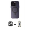 MARSİLYAN™- iPhone 15 Pro Max Kılıf Kozmos Çizgi Prime - Siyah Bilvis Hayalet Cam Ekran Koruyucu + PVD Metal Kamera Lens - SH