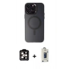 MARSİLYAN™- iPhone 15 Pro Max Kılıf Kozmos Çizgi Prime - Siyah Bilvis Hayalet Cam Ekran Koruyucu + PVD Metal Kamera Lens - TU