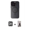 MARSİLYAN™- iPhone 15 Pro Max Kılıf Kozmos Çizgi Prime - Siyah Bilvis Hayalet Cam Ekran Koruyucu + PVD Metal Kamera Lens - SH