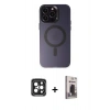 MARSİLYAN™- iPhone 15 Pro Max Kılıf Kozmos Çizgi Prime - Siyah Bilvis Hayalet Cam Ekran Koruyucu + PVD Metal Kamera Lens - SH