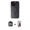 MARSİLYAN™- iPhone 15 Pro Max Kılıf Kozmos Çizgi Prime - Siyah Bilvis Hayalet Cam Ekran Koruyucu + PVD Metal Kamera Lens - TU