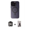 MARSİLYAN™- iPhone 15 Pro Max Kılıf Kozmos Çizgi Prime - Siyah Bilvis Hayalet Cam Ekran Koruyucu + PVD Metal Kamera Lens - TU