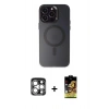 MARSİLYAN™- iPhone 15 Pro Max Kılıf Kozmos Çizgi Prime - Siyah Buffer Cam Ekran Koruyucu + PVD Metal Kamera Lens - GS