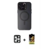MARSİLYAN™- iPhone 15 Pro Max Kılıf Kozmos Çizgi Prime - Siyah Buffer Cam Ekran Koruyucu + PVD Metal Kamera Lens - LT