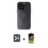 MARSİLYAN™- iPhone 15 Pro Max Kılıf Kozmos Çizgi Prime - Siyah Buffer Cam Ekran Koruyucu + PVD Metal Kamera Lens - SH