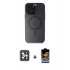 MARSİLYAN™- iPhone 15 Pro Max Kılıf Kozmos Çizgi Prime - Siyah Buffer Hayalet Cam Ekran Koruyucu + PVD Metal Kamera Lens - GI